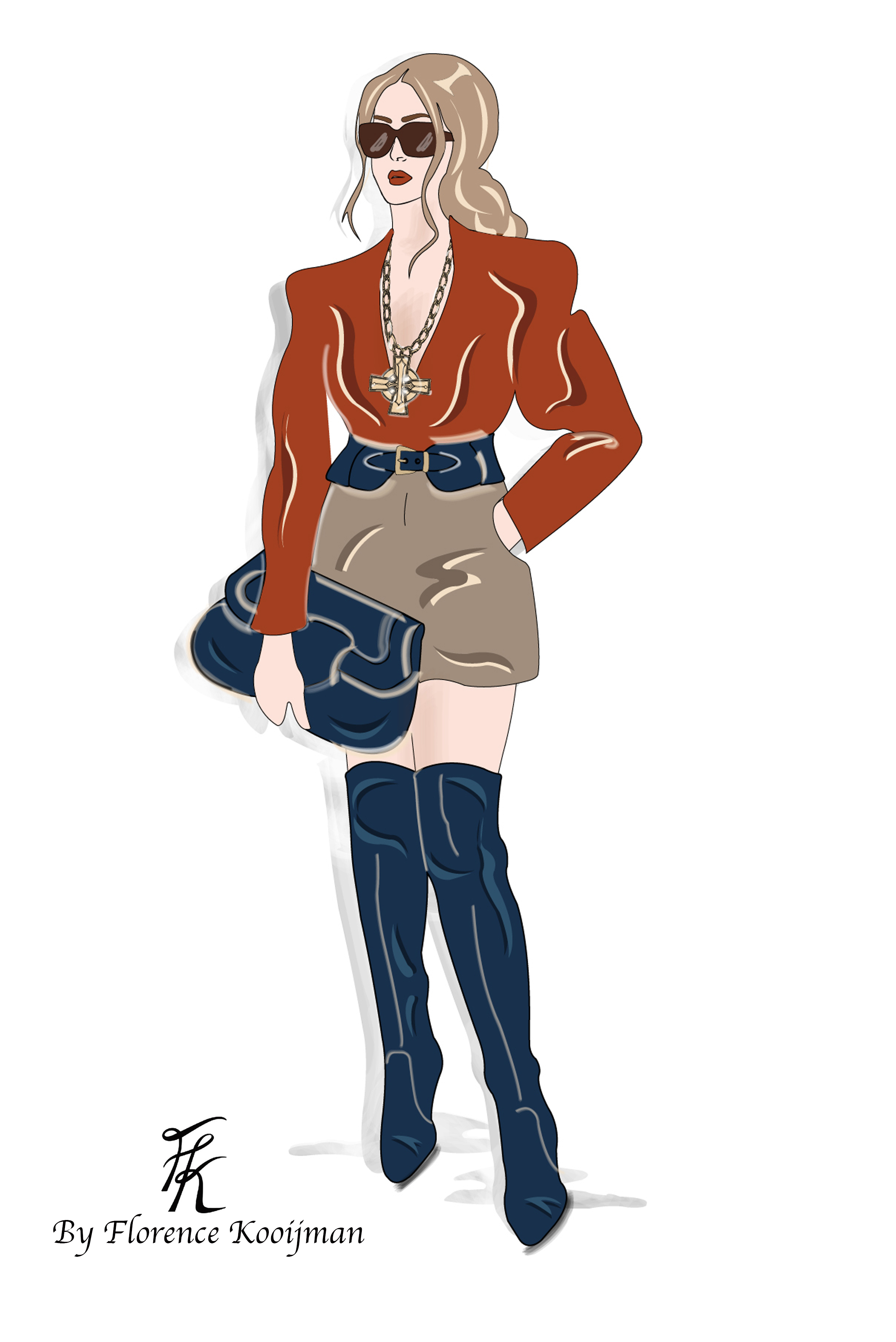 Dress handbag in navy blue leather - Worn view